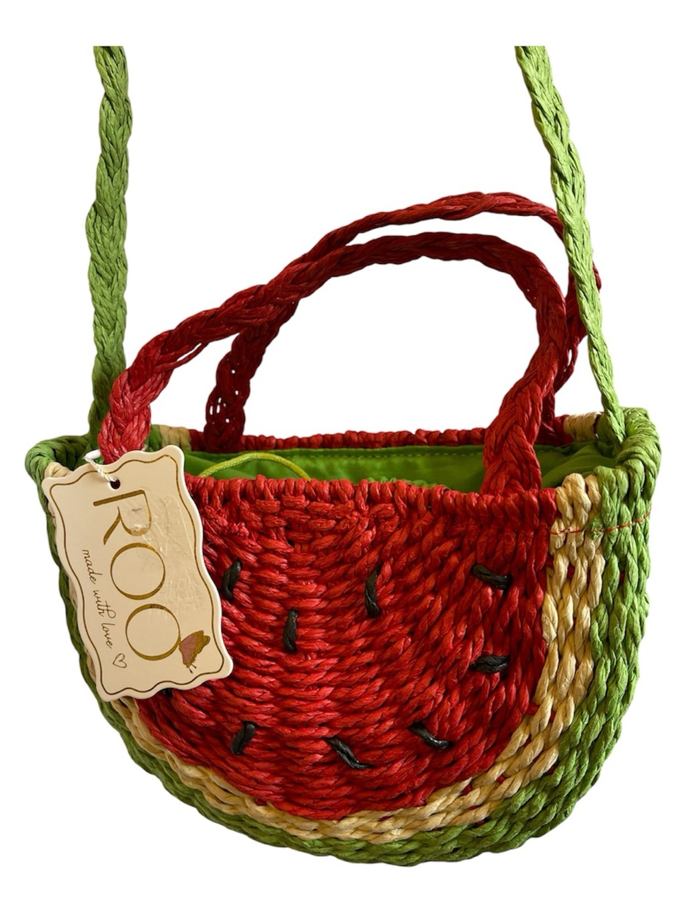 ROO Watermelon Woven Crossbody Bag Red Green Straw - NWT **